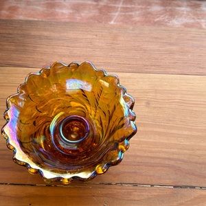 Vintage 1970s Indiana wild rose harvest gold carnival glass candle holder